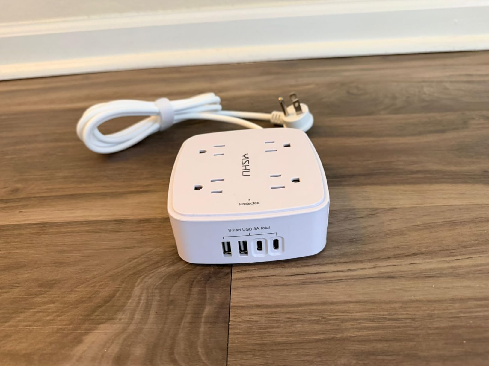 YISHU 6Ft Surge Protector Power Strip with 8 Widely Outlets & 4 USB Ports | 3 Side Outlet Extender with 6 Feet Extension Cord, Flat Plug, for Home, Office, College Dorm Room Essentials, ETL, White customer photo 2