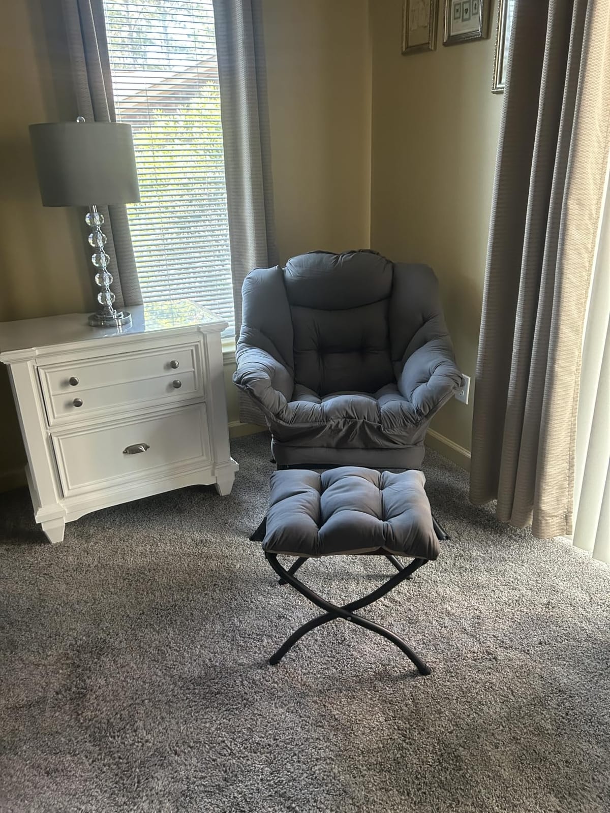 Welnow Lazy Chair with Ottoman, Reading Chair with Footrest, Dark Grey | A Side Pocket, Armrests, Foldable Footrest, Thick Cushioned Seat & Backrest, Lounge Chair for Bedroom, Living Room & Small Space customer photo 1
