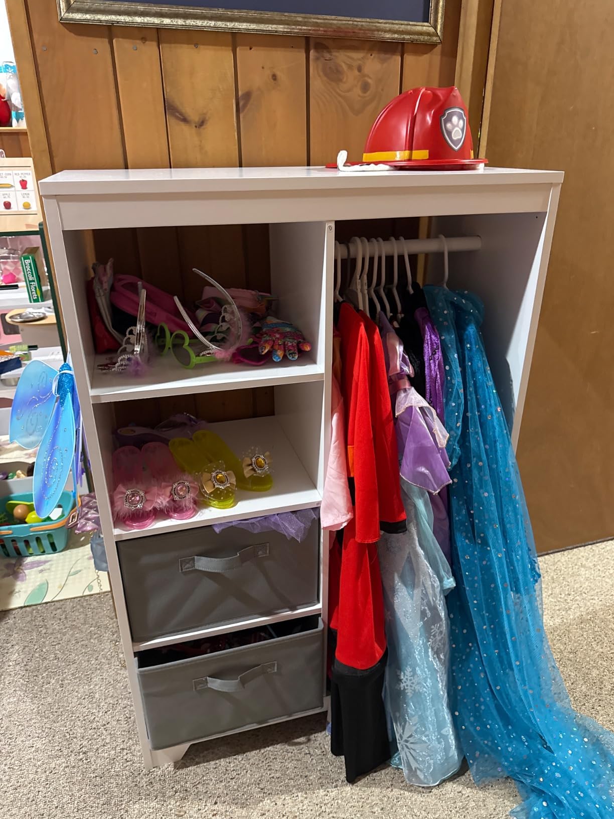 UTEX Kids Dress Up Storage with 2 Storage Bins and Full Length Mirror | Kids Armoire, Opening Hanging Kids Closet Wardrobe, Water-based Paint customer photo 1