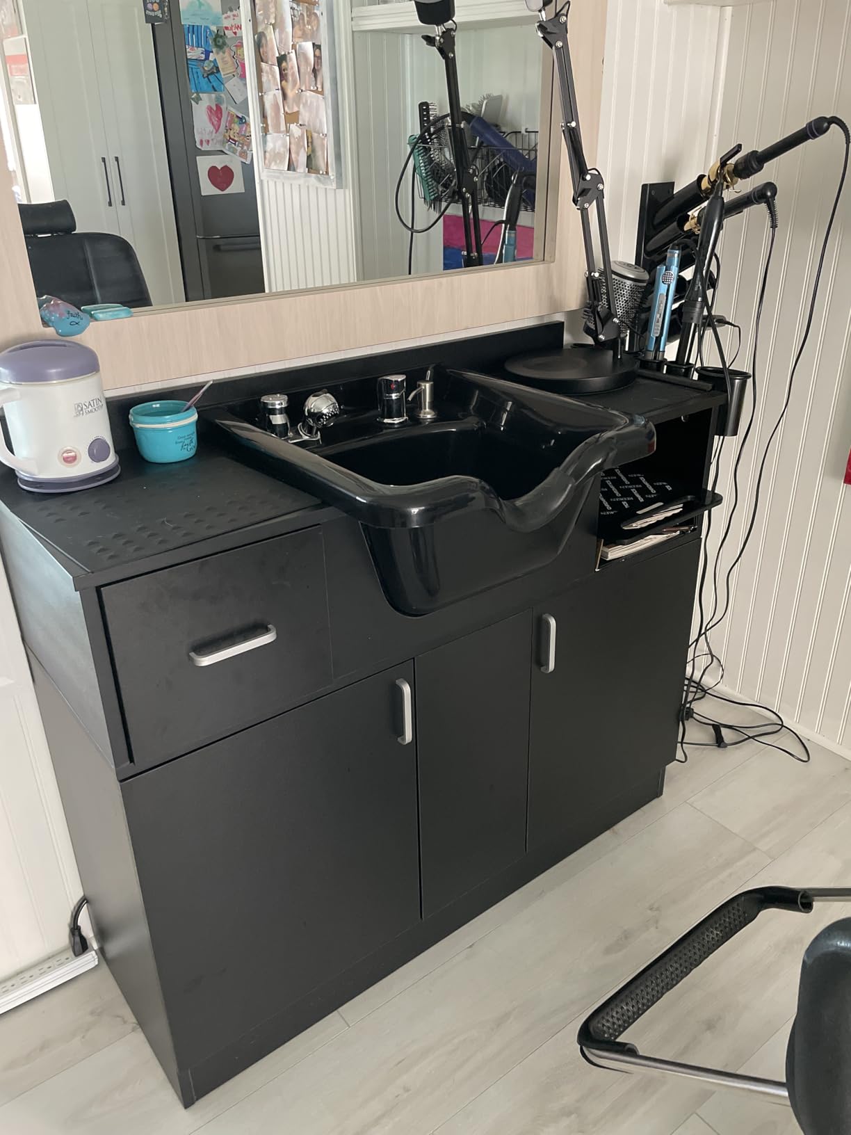 Artist hand Shampoo Station with Shampoo Bowl and Drawer | 110V Outlets, Hair Salon Sink Backwash Salon Station with USB, Hair Dryer Holes, Hair Salon Equipment for Spa Beauty customer photo 1