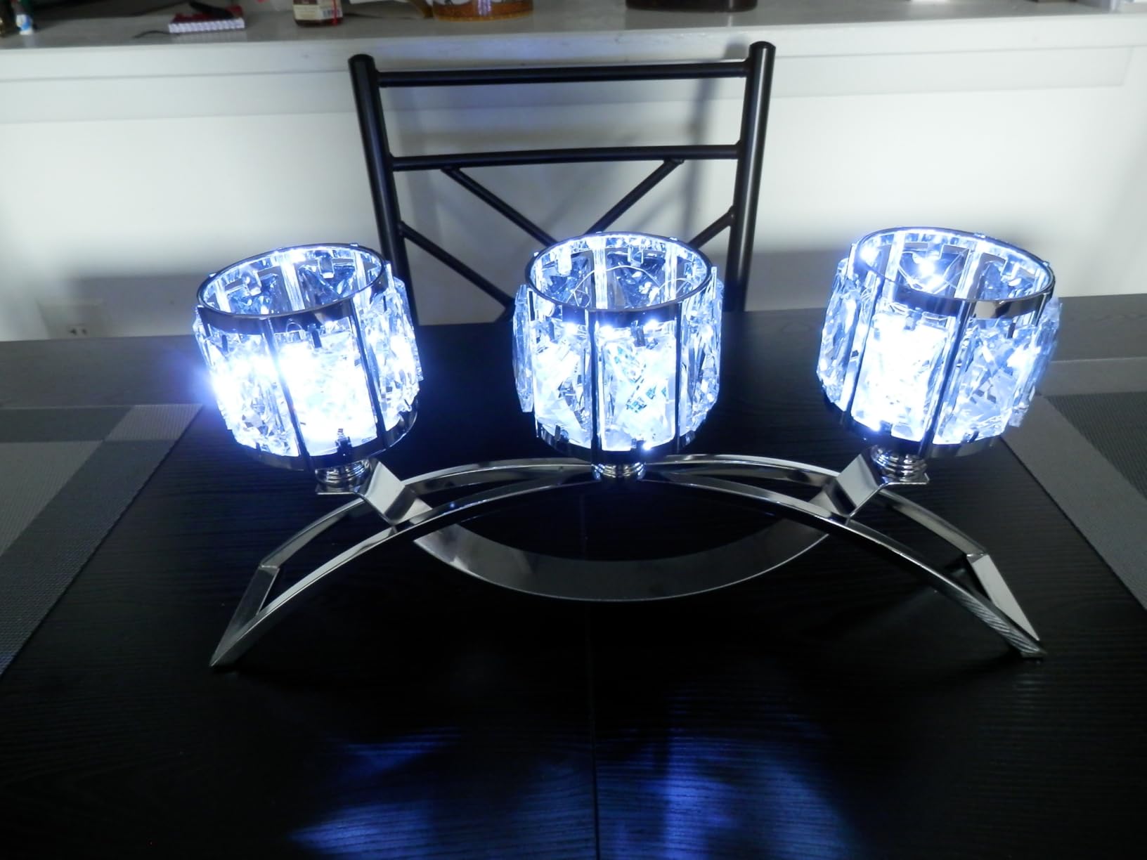 3 Arms Crystal Bowl Tealight Candelabra Votive Candle Stand, Candlestick Holders Wedding centerpieces for Tables Crystal Candlestick, Centerpiece Table Decorations (Gold) customer photo 2