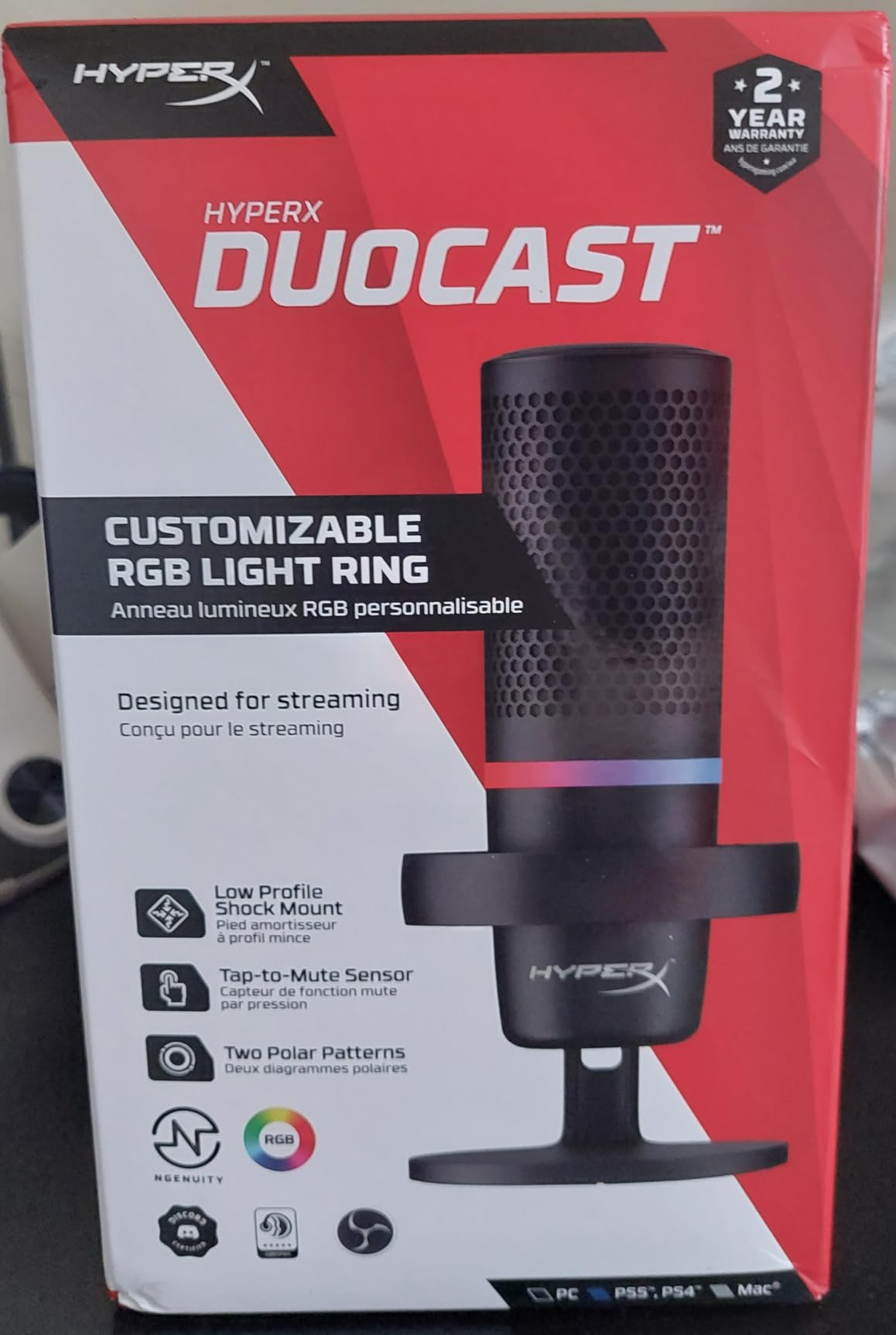 HyperX DuoCast - RGB USB Condenser Microphone for PC, PS5, PS4, Mac, Low-profile Shock Mount, Cardioid, Omnidirectional, Pop Filter, Gain Control, Gaming, Streaming, Podcasts, Twitch, YouTube, Discord customer photo 1