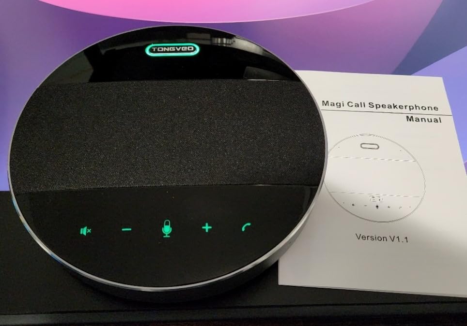 TONGVEO Bluetooth Speakerphone Conference Microphones, Wireless Conference Speaker 360°Voice Pick up with 4 AI Noise Cancellation Mics USB/Dongle/Bluetooth Connection 8 Hour Call Time for 8-12 People customer photo 2
