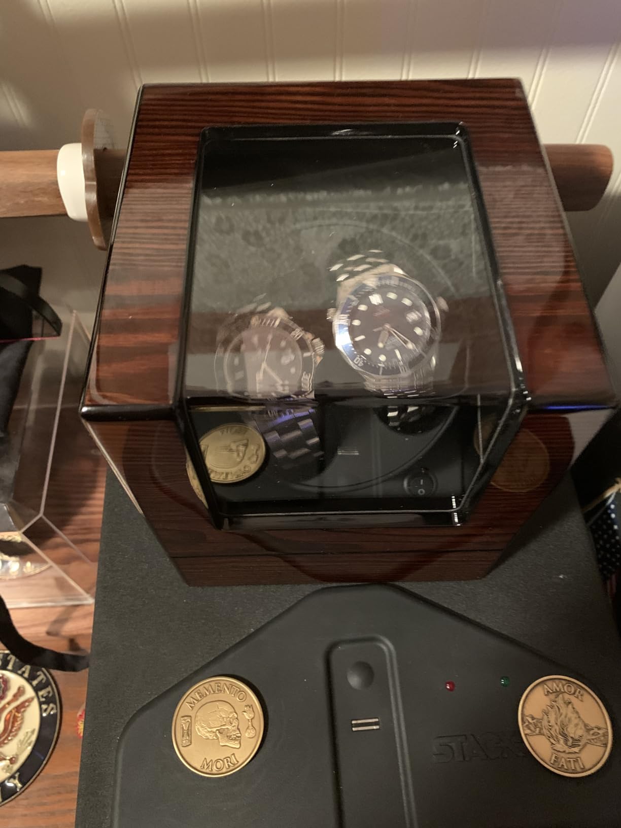 ANWBROAD Watch Winder for Automatic Watches Double Automatic Watch Winder | Super Quiet Motor, Flexible Watch Pillows LED Backlight Wooden Watch Winder Box, 4 Modes Battery or Type-C Adapter UJWW001Y customer photo 2