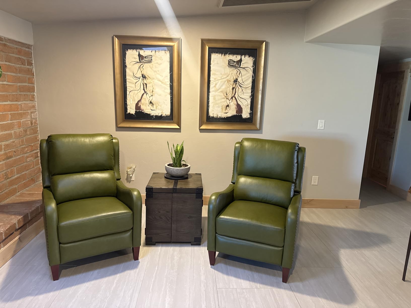 HULALA HOME Genuine Leather Recliner Chair, Olive | Modern Push Back Recliner with Thick Seat Cushion, Padded Backrest, Footrest, and Nailhead Trim for Living Room or Bedroom customer photo 1