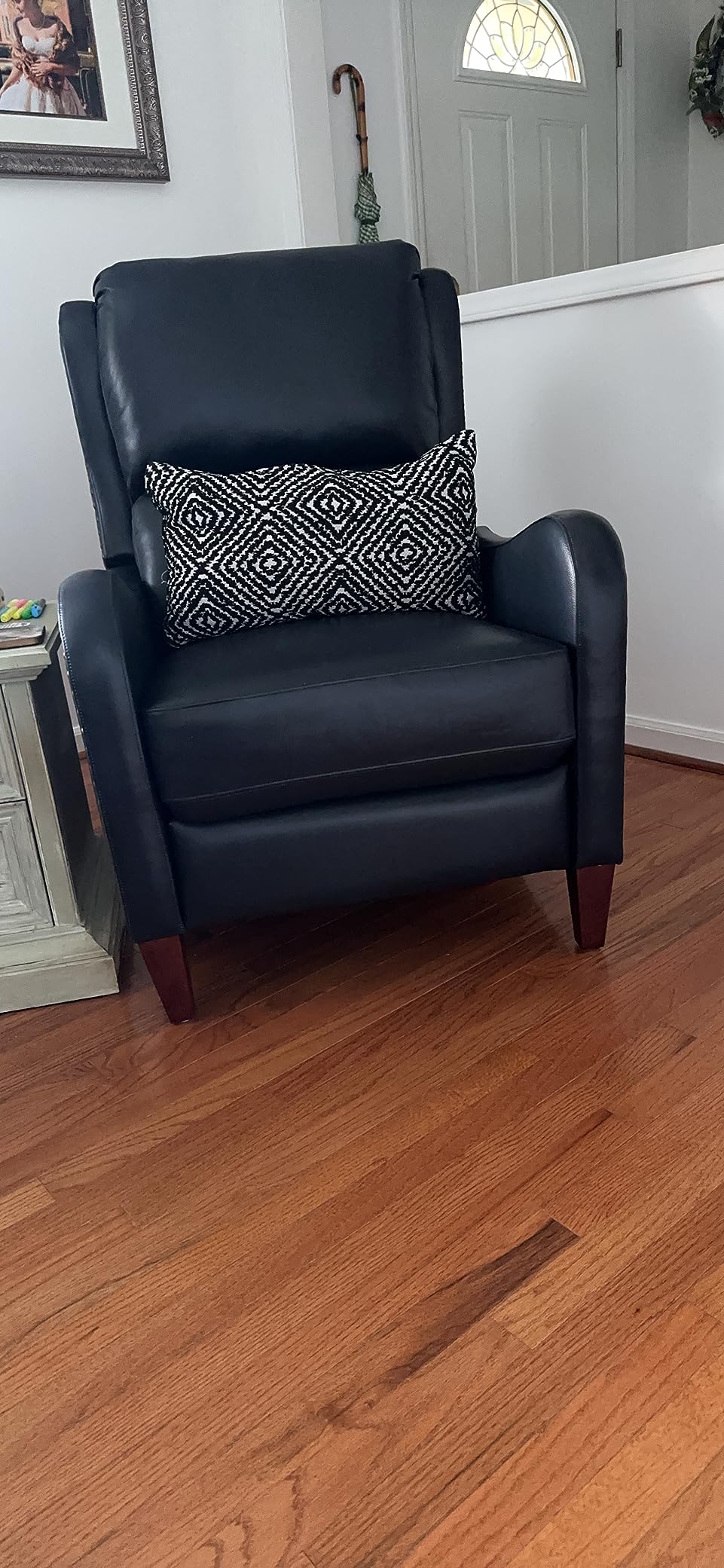HULALA HOME Genuine Leather Recliner Chair, Olive | Modern Push Back Recliner with Thick Seat Cushion, Padded Backrest, Footrest, and Nailhead Trim for Living Room or Bedroom customer photo 2