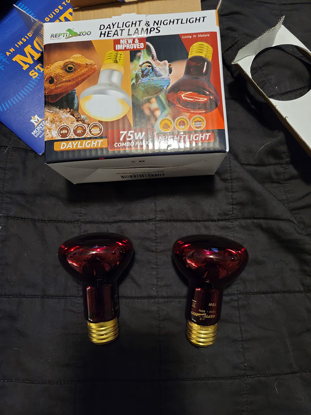 REPTI ZOO 75W Reptile Heat Lamp Bulb, 2PCS Day & Night Basking Spot Light Combo Pack Includes Infrared Heat Lamp and UVA Daylight Heating Lamp Basking Light customer photo 1