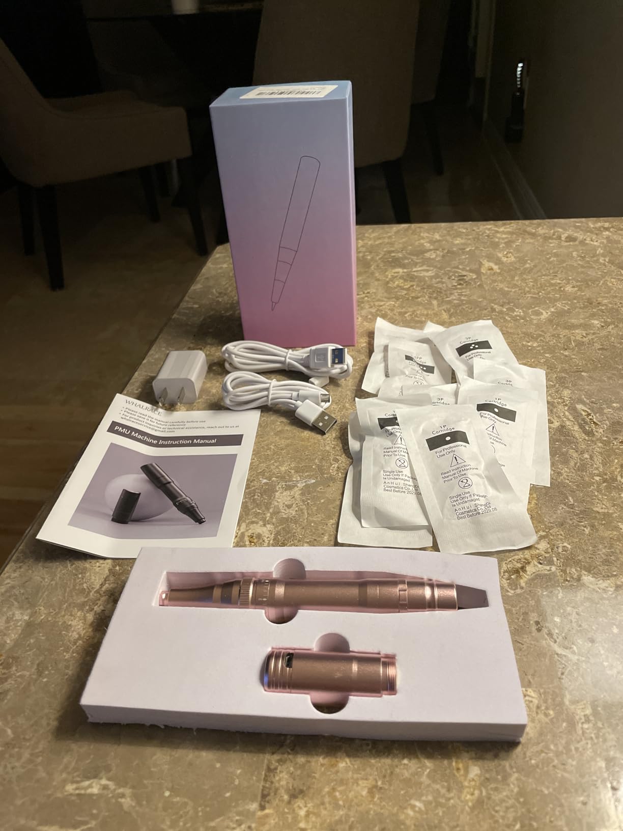 PMU Machine, Cordless Permanent Makeup Kit with 10 PMU Needles & 1 Lithium Battery, Eyebrow Tattoo Machine Microblading Pen for Eyebrows, Lips, Eyeliners - Rose Gold customer photo 2