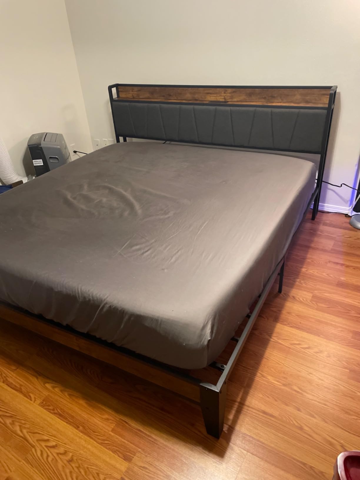 LIKIMIO Queen Size Bed Frame with Storage Headboard and Charging Station | Vintage Brown and Gray Upholstered Platform Bed Frame, Sturdy Noise-Free Metal Support, No Box Spring Needed, Easy Assembly customer photo 2