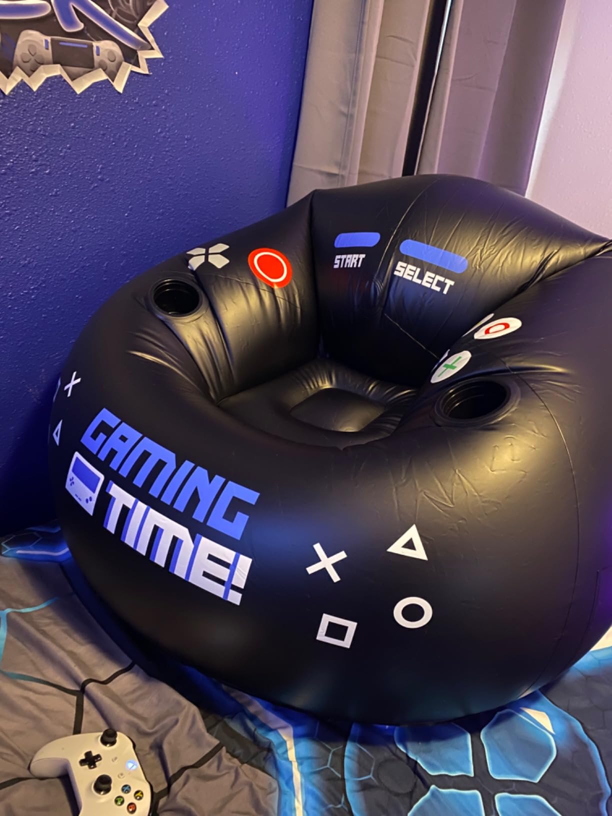 Inflatable Gaming Chair for Kids & Teens with Cup Holders and Side Pocket - This Air Gaming Bean Bag Chairs for kids is The Perfect Furniture for Gamer Room Decor - Perfect Gaming Stuff for boys 4-12 customer photo 1