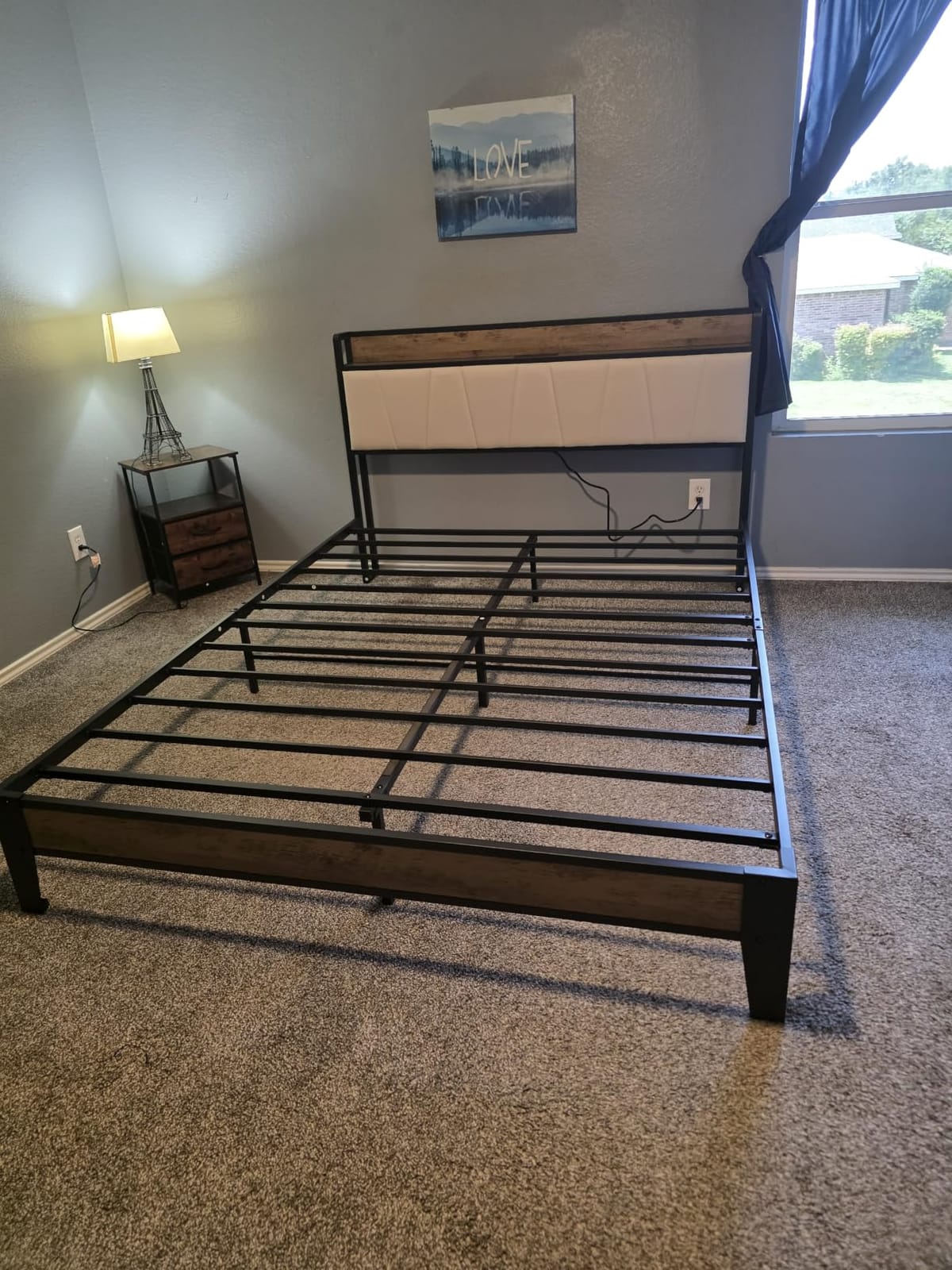 LIKIMIO King Size Bed Frame with Storage Headboard and Charging Station | Vintage Brown and Gray Upholstered Platform Bed Frame, Sturdy Noise-Free Metal Support, No Box Spring Needed, Easy Assembly customer photo 2