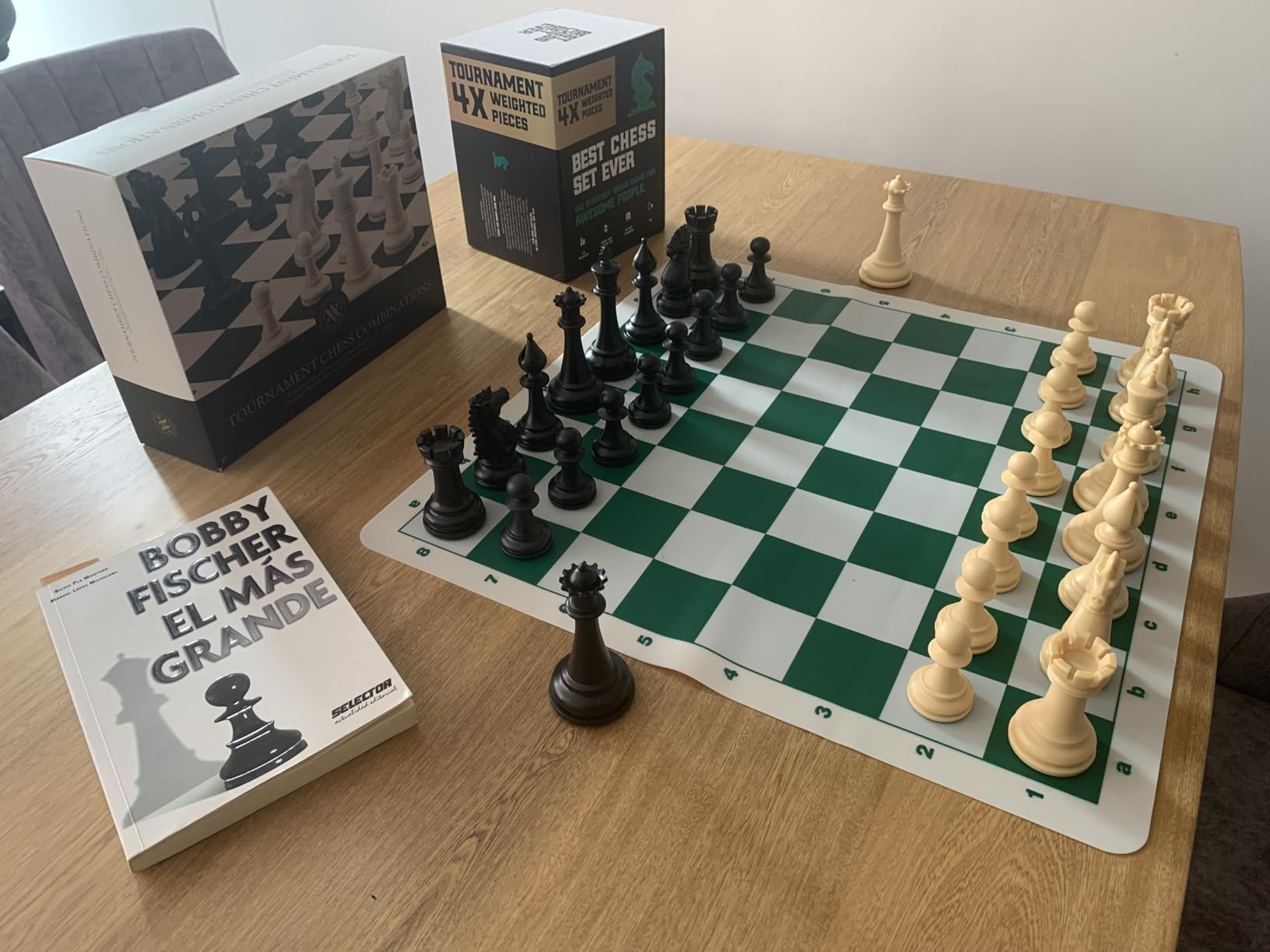 Best Chess Set Ever 4X Professional Chess Set with Weighted Staunton Pieces | 20x20 double-sided silicone board, 4X weighted pieces, 32-page strategy guide and storage bag customer photo 1