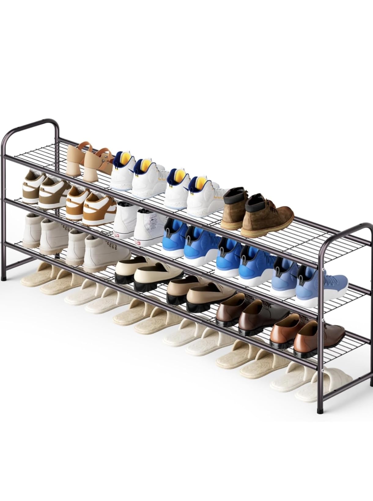 KEETDY 3-Tier Long Shoe Rack for Closet Metal Shoe Organizer for Entryway, Wide Stackable Shoe Storage Shelf with Sturdy Wire Grid for Closet Floor, Bedroom, Black customer photo 2