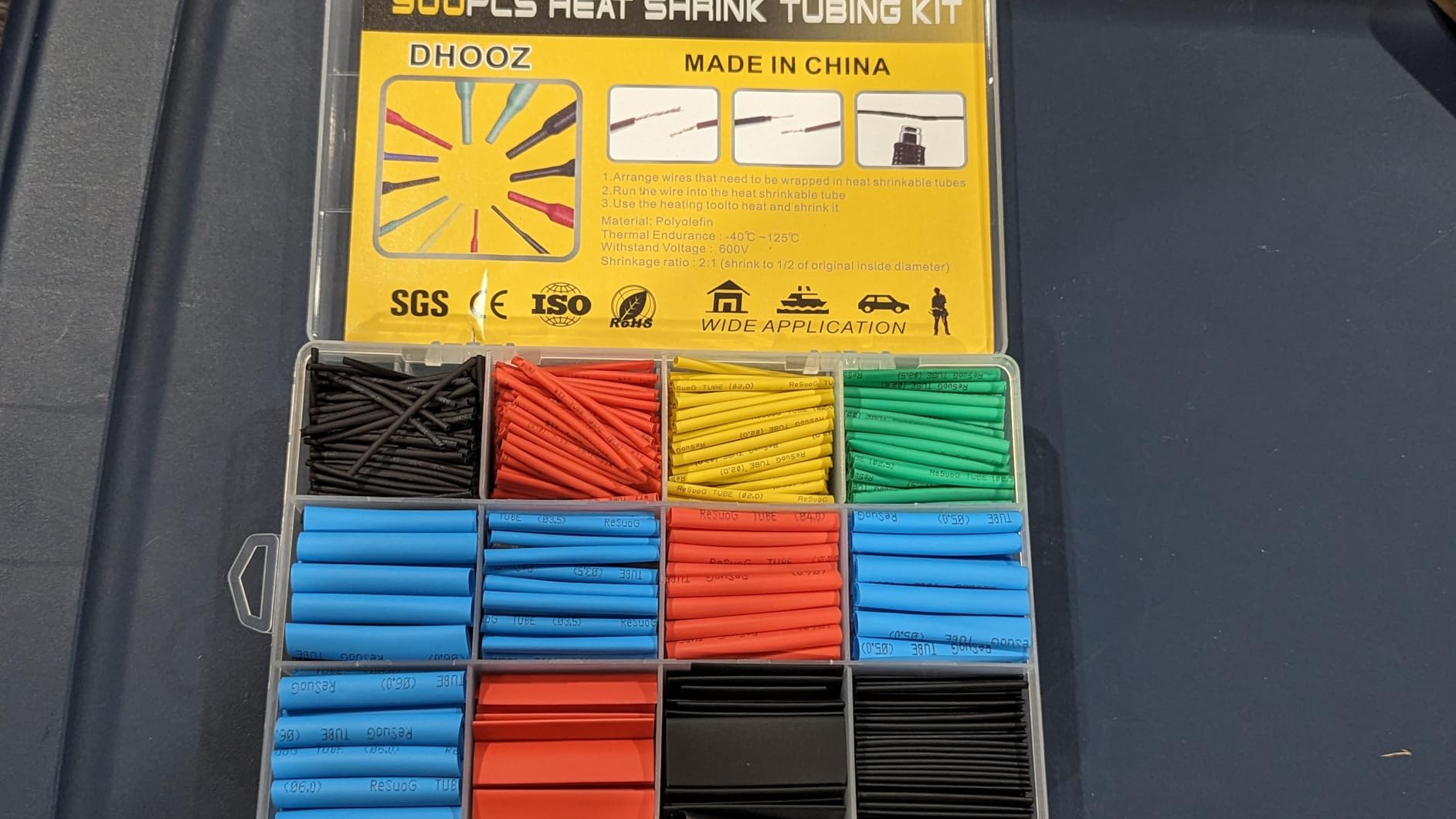 900 Pcs Wire Heat Shrink Tubing Kit, Industrial Heat-Shrink Tubing for Wires, 2:1 Marine Grade Heat Shrink Wrap, Premium Large Electrical Waterproof Heat Shrink Tape, 12 Sizes 6 Colored Assorted, DHOOZ customer photo 2