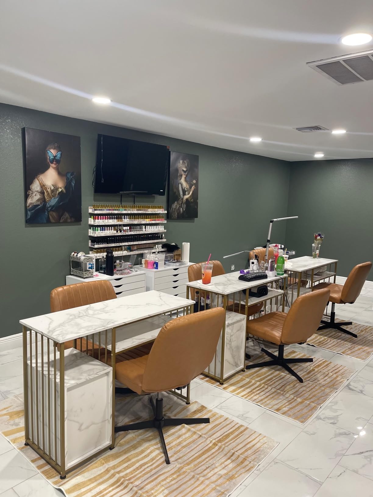 BarberPub Marble Texture Manicure Table for Storage, Gold Metal Frame 2407 customer photo 2
