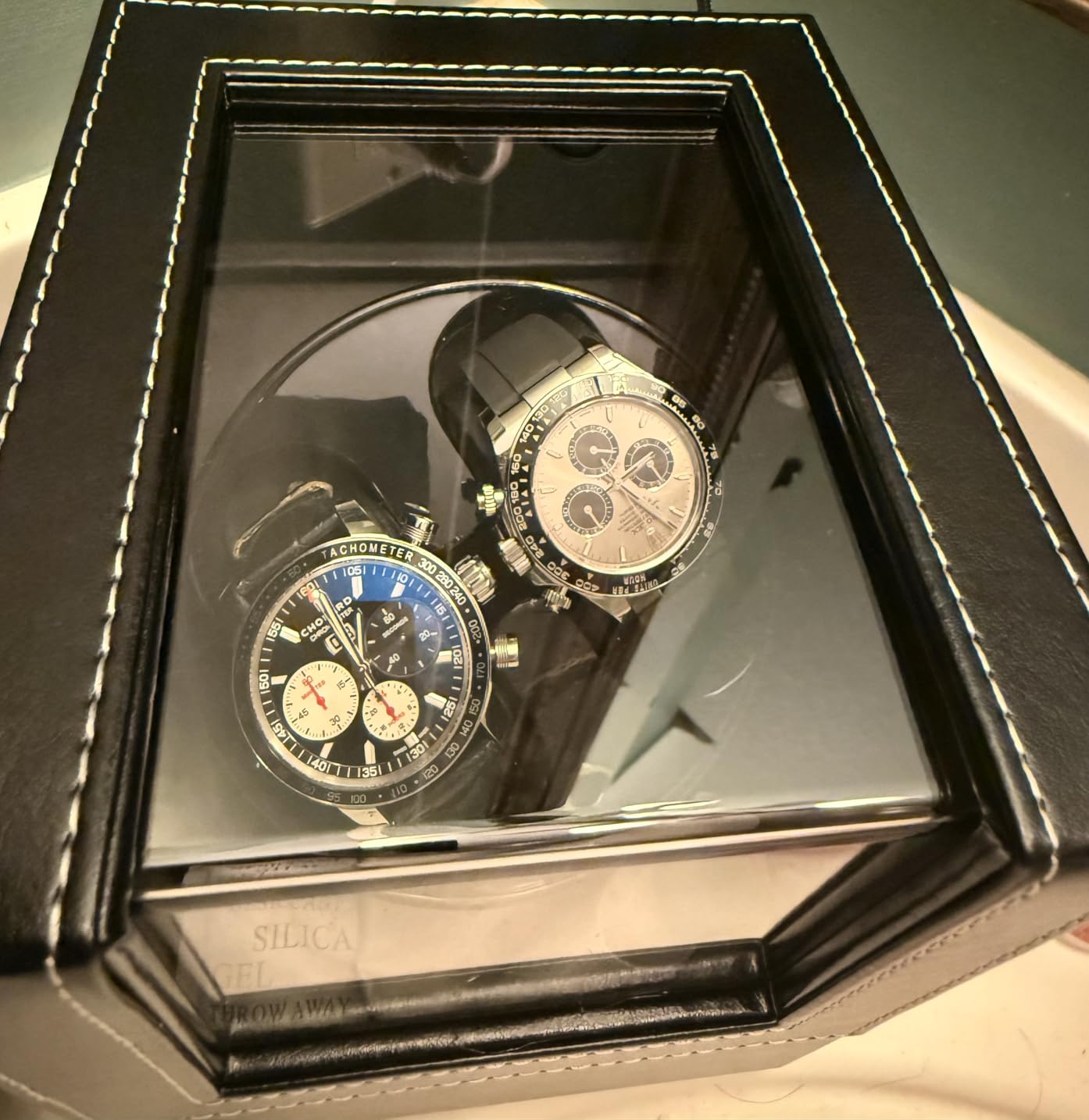 Mcbazel Watch Winder for Automatic Watches, Double Automatic Watch Winder Box with Quiet Japan-made Motor, Automatic Watch Display Storage Rotation Wristwatch Box with 2 Slots (Black PU Leather) customer photo 1