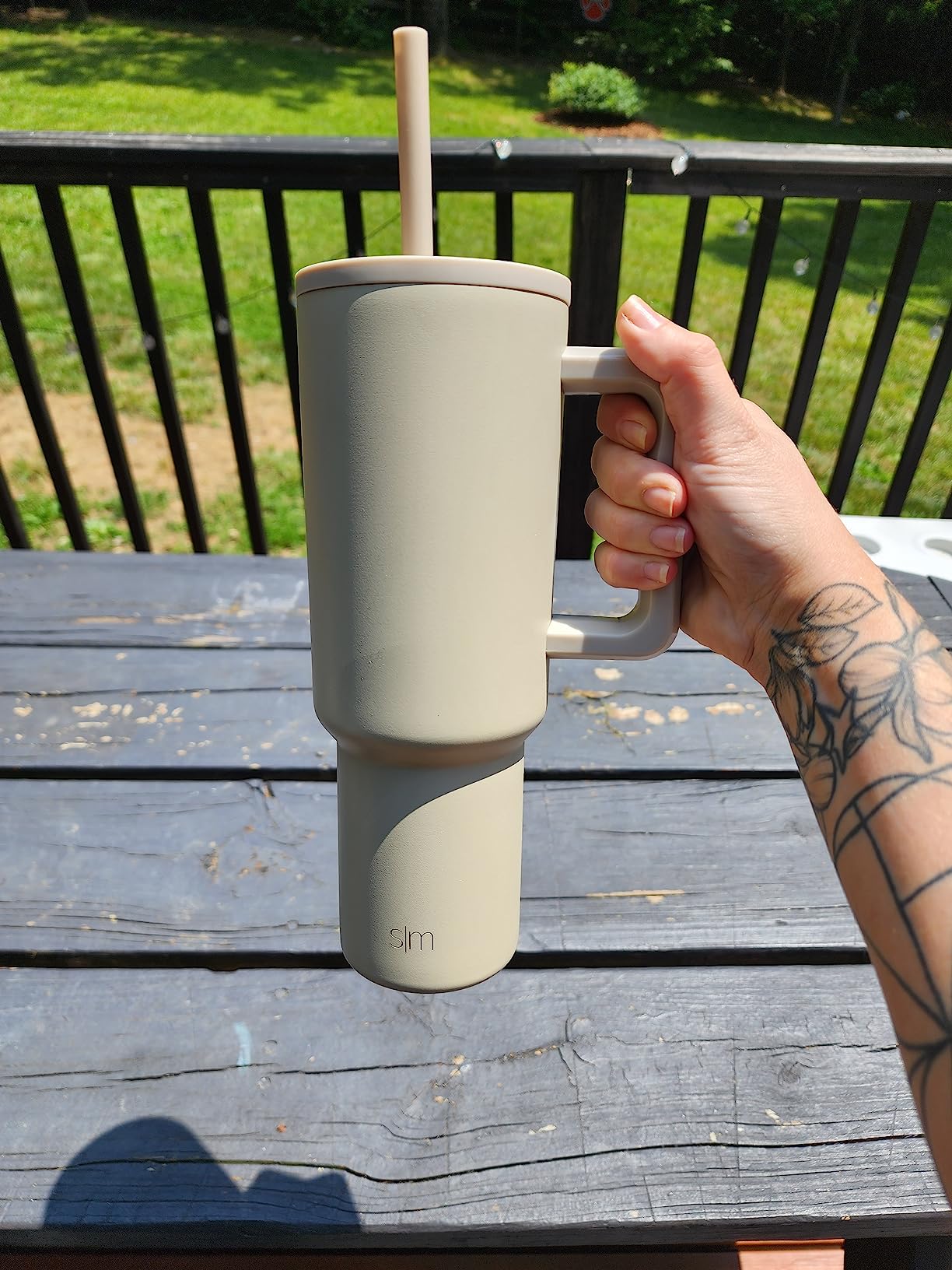 Simple Modern 40 oz Trek Tumbler with Handle and Straw Lid | Cup Holder Friendly Insulated Stainless Steel Travel Mug | Almond Birch customer photo 2