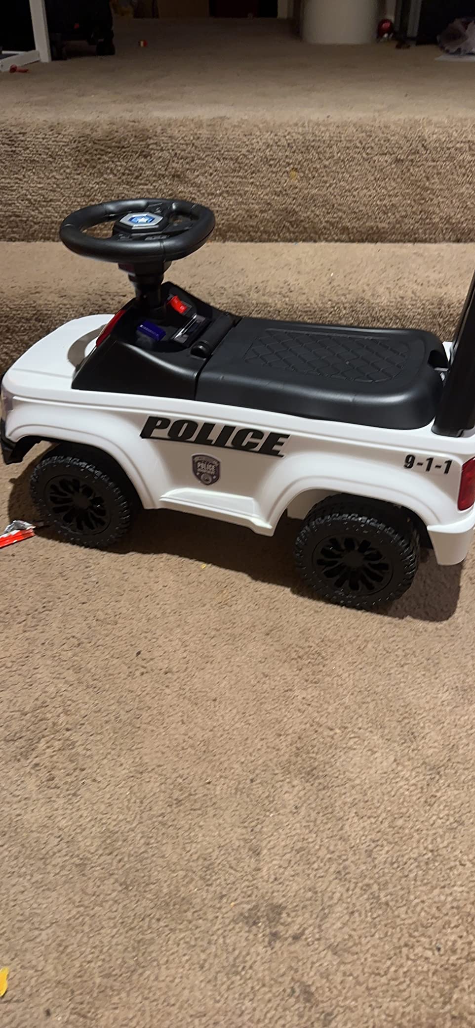 OLAKIDS Ride On Push Police Car, Toddler Foot-to-Floor Sliding Toy with Siren, Steering Wheel, Megaphone, Horn, Headlights, Under Seat Storage, Kids Racer Walking Gift for Boys Girls 1-3 (White) customer photo 2