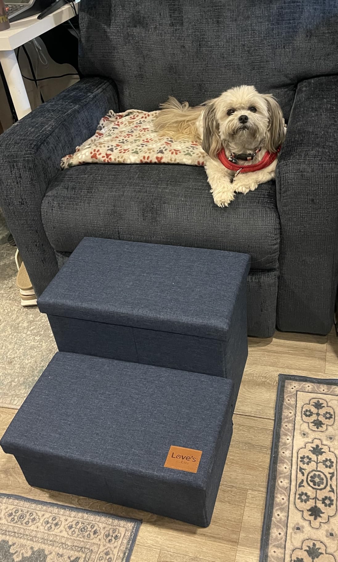 Love's cabin Dog Stairs for High Bed, Foldable Pet Stairs for Small Medium or Large Dogs Puppy with Storage for Bed or Couch, Cat Dog Steps Ramp with Zip up to 200 lbs, Solid Grey, 3 Steps customer photo 2