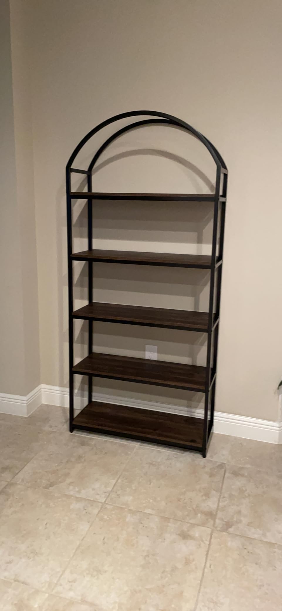 Nathan James Haven Etagere Bookshelf, 5-Shelf Bookcase in Oak Wood and Black Metal Frame with Arch Top and Open Shelves, Oak/Black customer photo 1