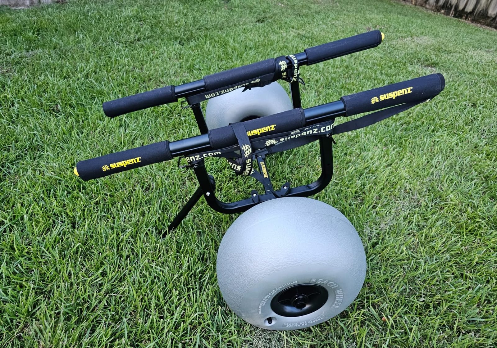 Suspenz Fishing Kayak Beach Sand Cart Trolley | Heavy Duty Canoe Carrier Trailer with Adjustable Bi-Directional Bunker Bars and Balloon Wheels | Catch-All Universal Beach Cart (22-9910) customer photo 1