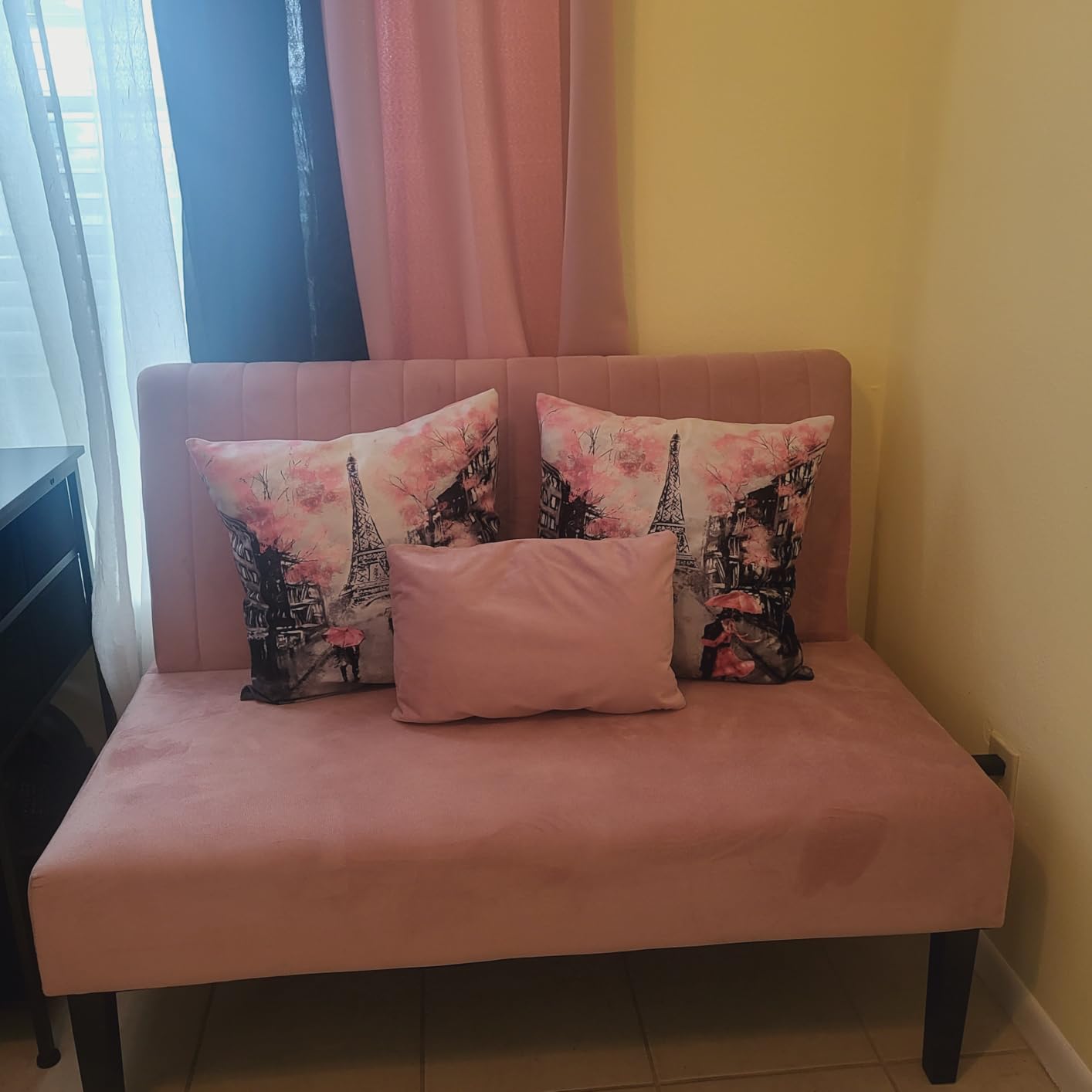 Grey Velvet Armless Loveseat with USB, Small Cozy Couch for Living Room | Mini Sofa and Love Seat, Comfy Velvet Couch with Armless Design and USB Port, Bedroom Apartment Office Dorm, Grey customer photo 1