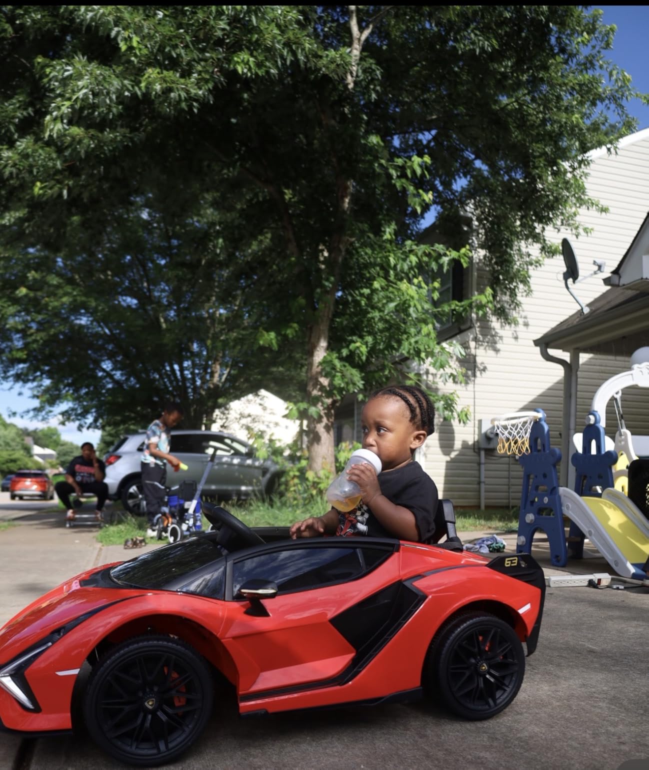 INFANS 12V Licensed Lamborghini Sian Kids Ride On Car with Parent Remote Control, Spring Suspension, MP3 Player, Electric Toy Roadster Carbon Fiber Textured for Toddler (Green) customer photo 2