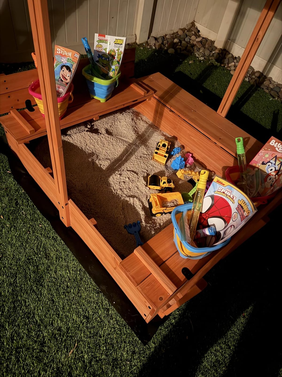 Kids' Outdoor Wooden Sandbox with Lid, Sand Box with Toy Storage Box, Kids Play Equipment Sand Protection Bottom Liner Included 47X47in customer photo 2