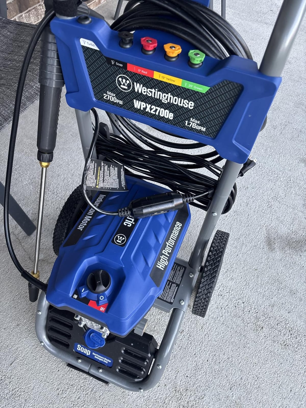 Westinghouse WPX2700e Electric Pressure Washer, 2700 Max PSI and 1.76 Max GPM, Induction Motor, Onboard Soap Tank, Spray Gun and Wand, 5 Nozzle Set, for Cars/Fences/Driveways/Homes/Patios/Furniture customer photo 2