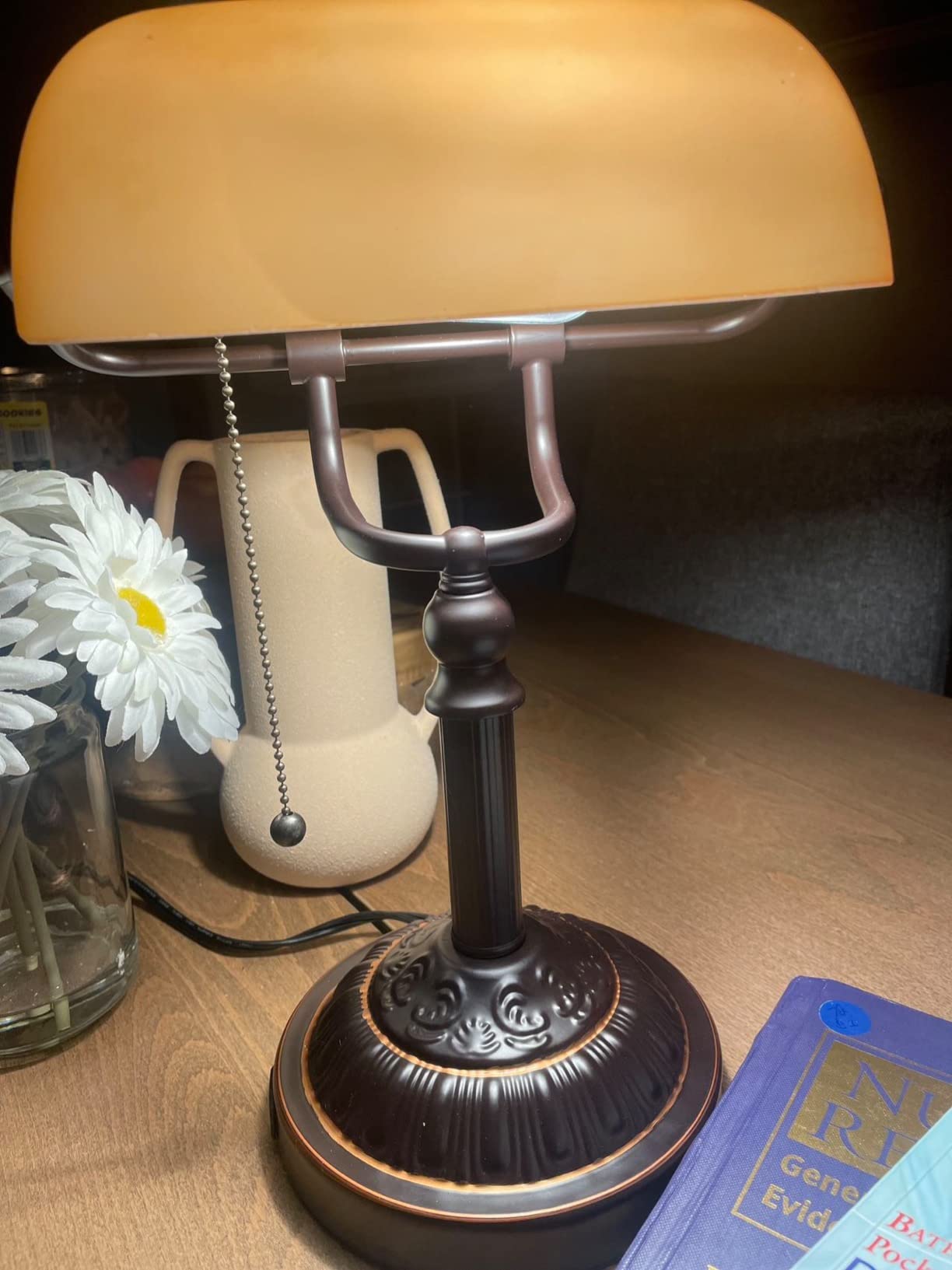 Bankers Desk Lamp with USB-A Charging Port, Vintage Desk Lamps with Pull Chain Green Glass, Antique Brass Banker's Lamp for Home Office Library customer photo 1