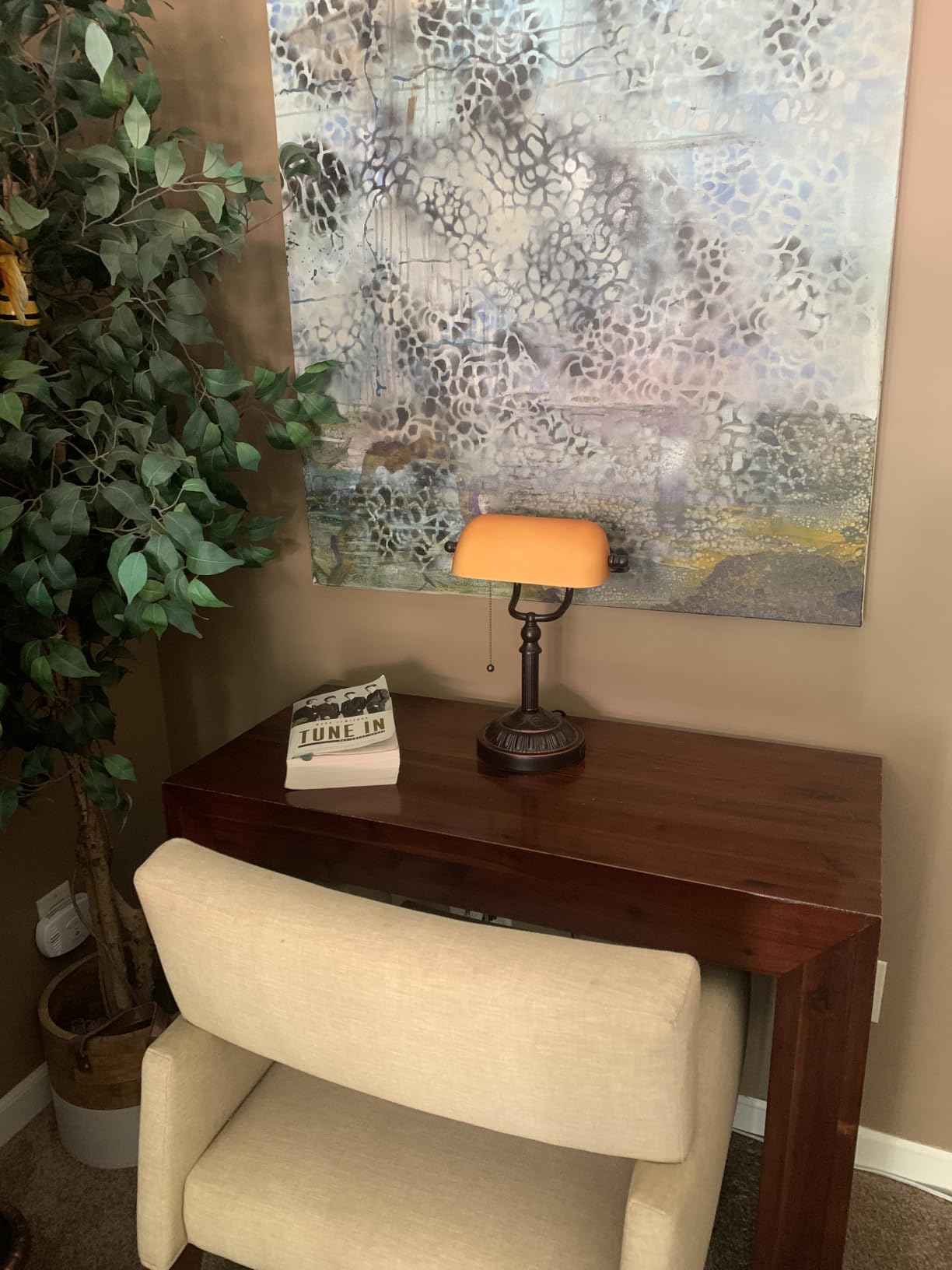 Bankers Desk Lamp with USB-A Charging Port, Vintage Desk Lamps with Pull Chain Green Glass, Antique Brass Banker's Lamp for Home Office Library customer photo 2