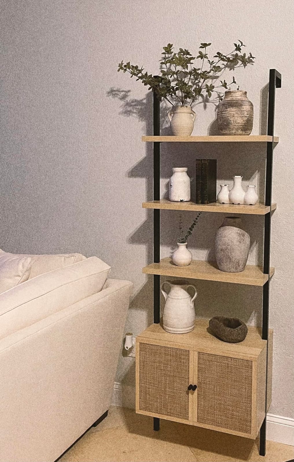 Nathan James Theo Modern Bookcase with Rattan Cabinet in Matte Black and Light Oak Finish with Matte Black Metal Frame for Living Room, Home Office Storage customer photo 1