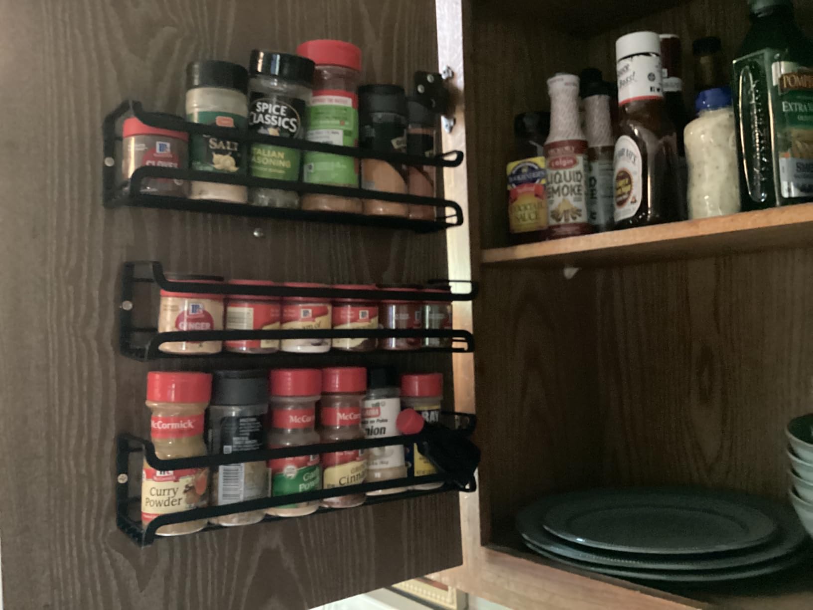 Bunoxea Spice Rack Wall Mounted 4 Pack, For Spice Jars & Seasonings, Black | 4 Removable Hooks, Screw or Adhesive Hanging, Space-Saving, For Kitchen Cabinet, Pantry Door, Stove, RV Use, 11.41x2.75x2.75in customer photo 2