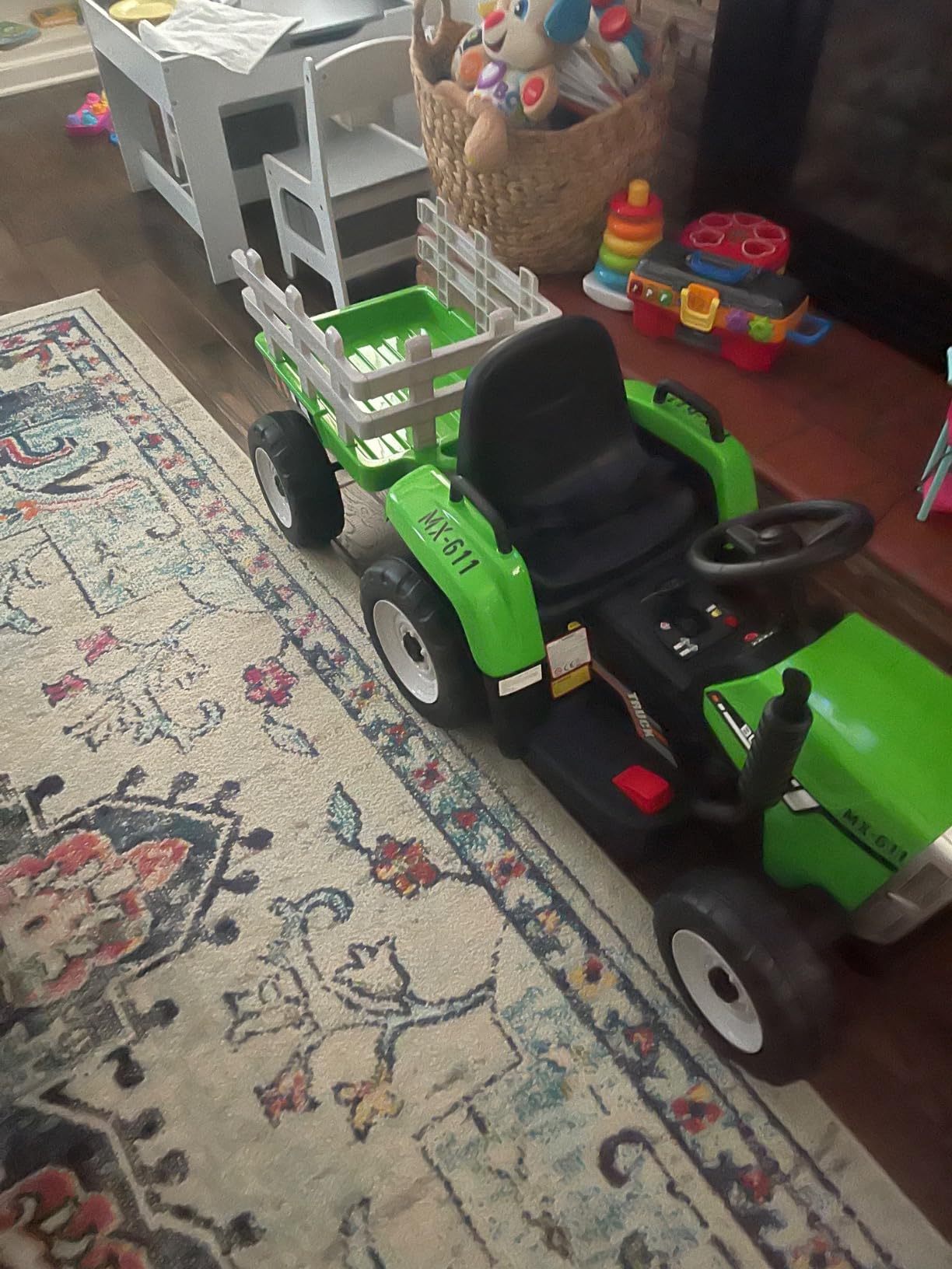 SEHOMY Green Kids Ride on Tractor with Trailer and Remote, Dual Motors | 12V Battery Powered Electric Kids Car Vehicle Toys, 3-Gear-Shift, Music, LED Lights, Power Wheels for Boys Girls customer photo 2