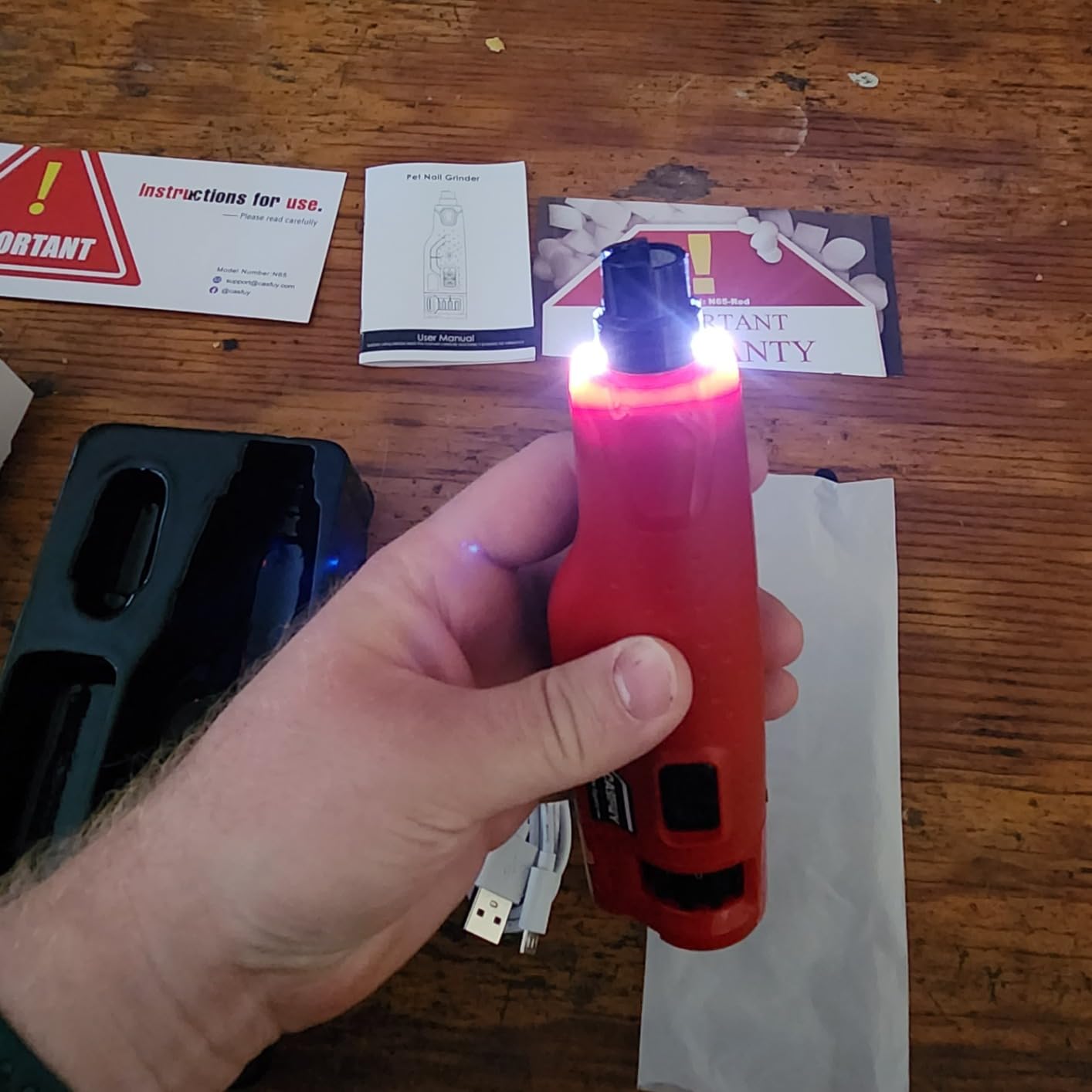 Dog Nail Grinder Quiet - (45db) 6-Speed Pet Nail Grinder with 2 LED Lights for Large Medium Small Dogs/Cats, Professional 3 Ports Rechargeable Electric Dog Nail Trimmer with Dust Cap(Red) customer photo 1