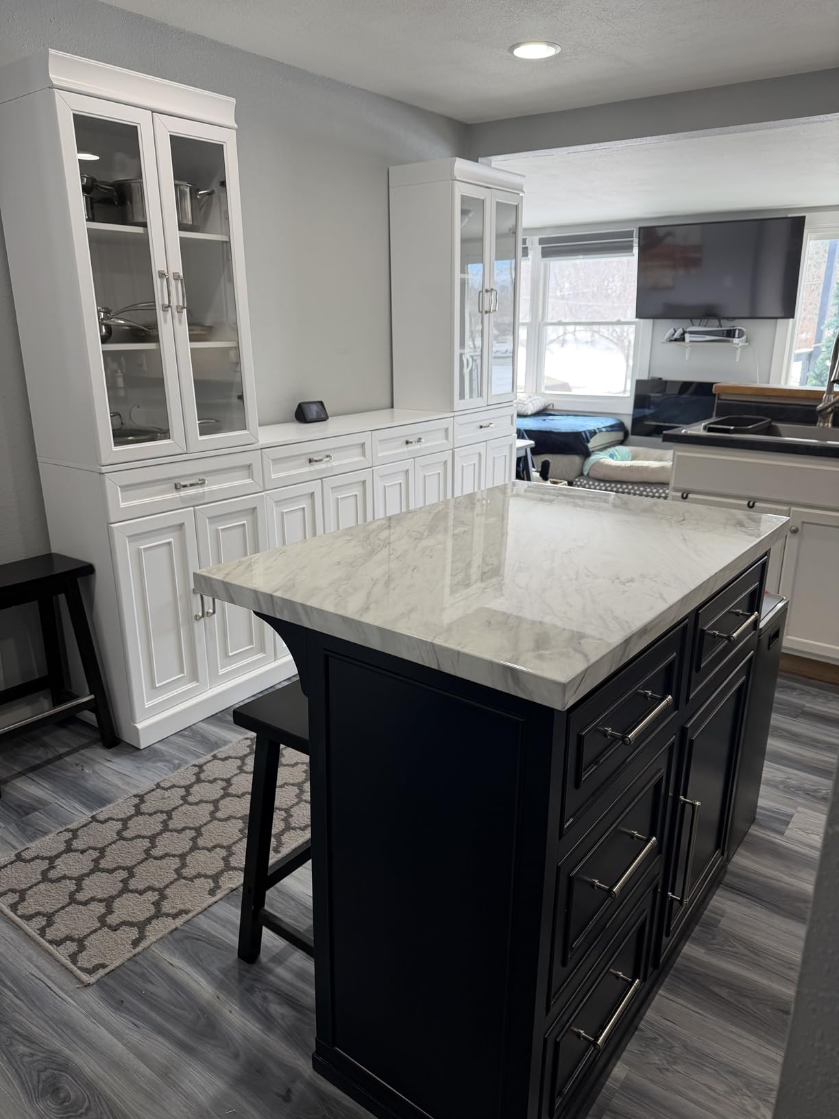 Cutler Kitchen Island, Faux Marble Top | Storage, Breakfast Bar, Microwave Stand, White customer photo 2