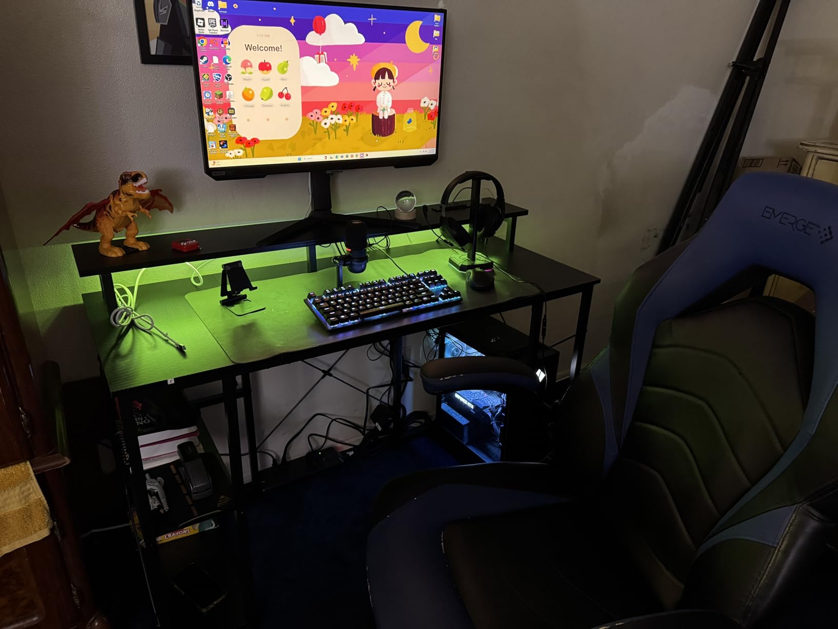 ODK 48 Inch Gaming Desk with LED Lights & Storage Shelves, Black | Customizable LED Lighting, Raised Monitor Stand, Dedicated CPU Stand, Gaming & Home Office customer photo 1