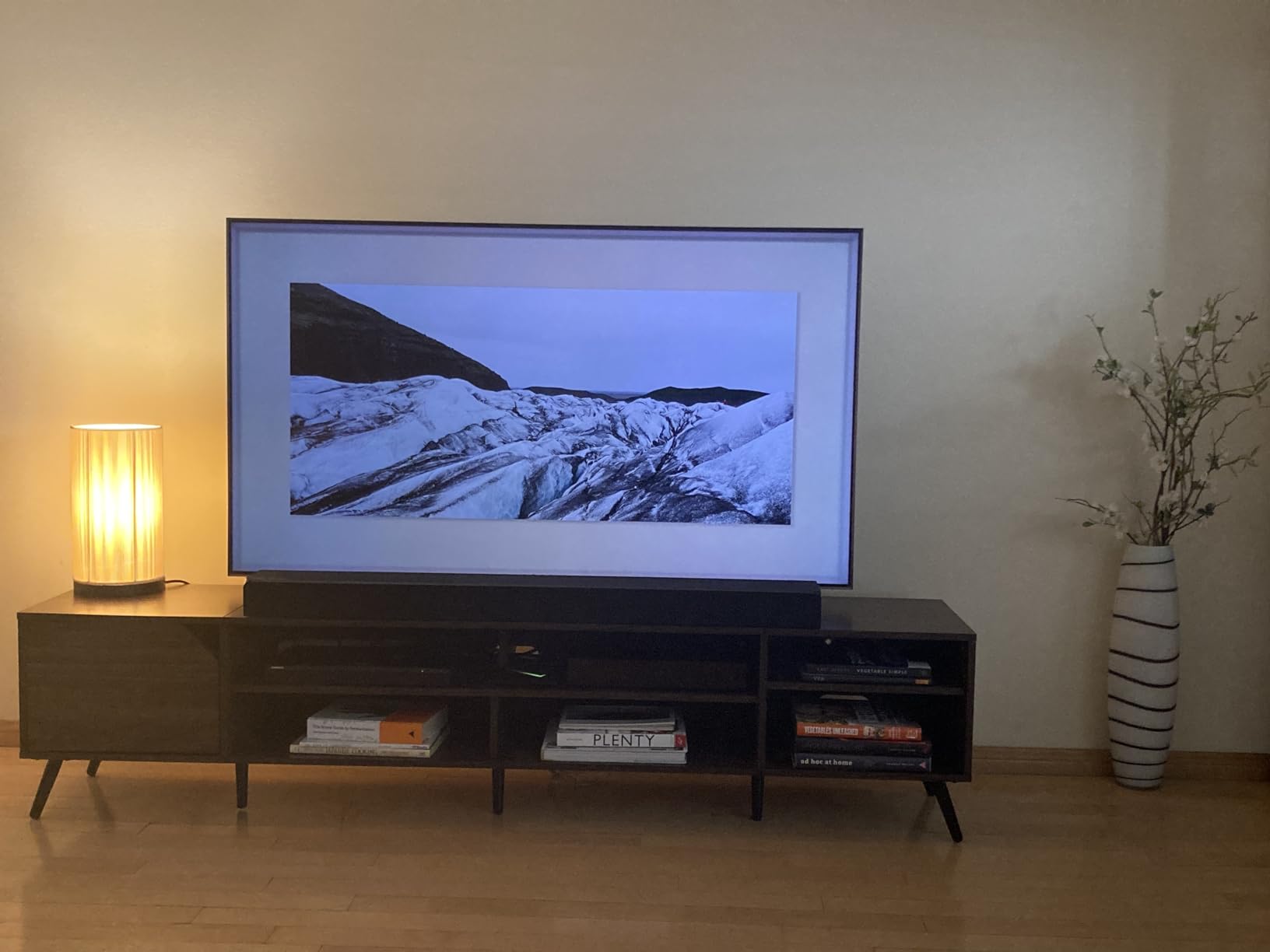 Walker Edison Nora Modern Minimal Open-Shelf TV Stand for TVs up to 90 Inches, 80 Inch, Dark Walnut customer photo 1
