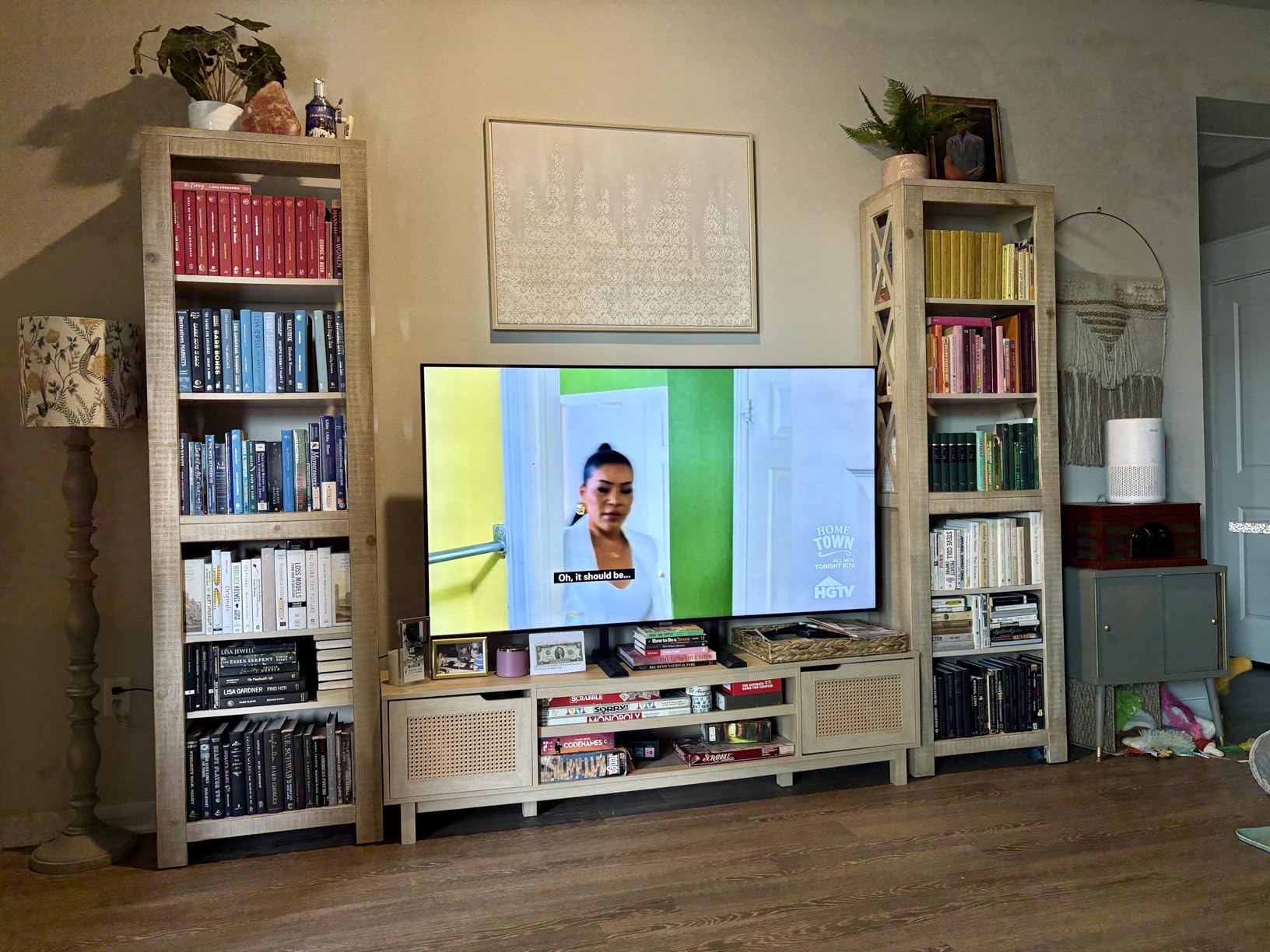 Walker Edison Destin Modern Minimal Rattan-Door TV Stand for TVs up to 80 Inches, 70 Inch, Coastal Oak customer photo 1