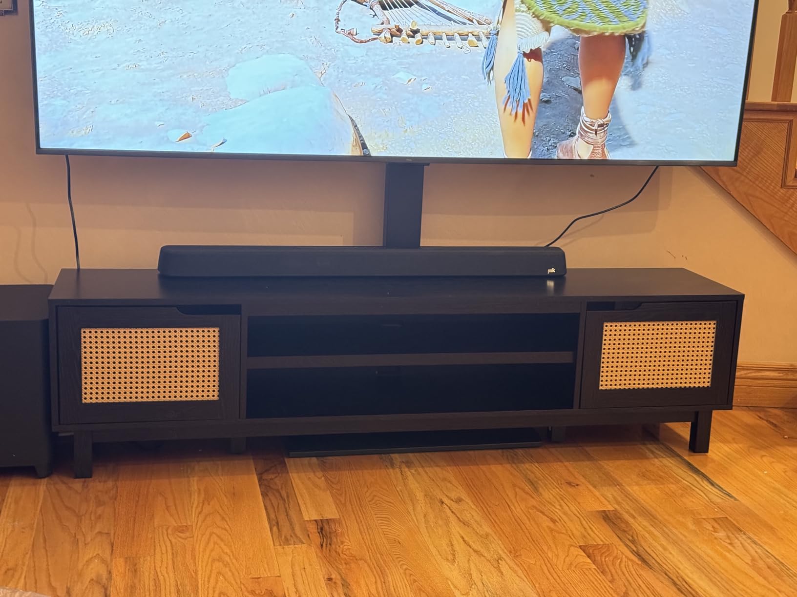 Walker Edison Destin Modern Minimal Rattan-Door TV Stand for TVs up to 80 Inches, 70 Inch, Coastal Oak customer photo 2