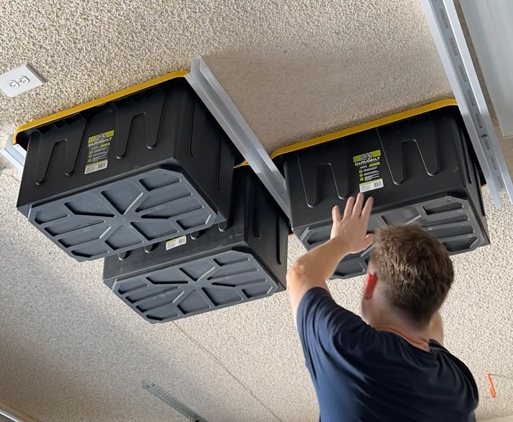 E-Z Garage Storage Overhead Bin Storage Rack Organization System - Store 4 Bins on Garage Ceiling/Adjustable to Fit Any Size Tub - Made In USA customer photo 2