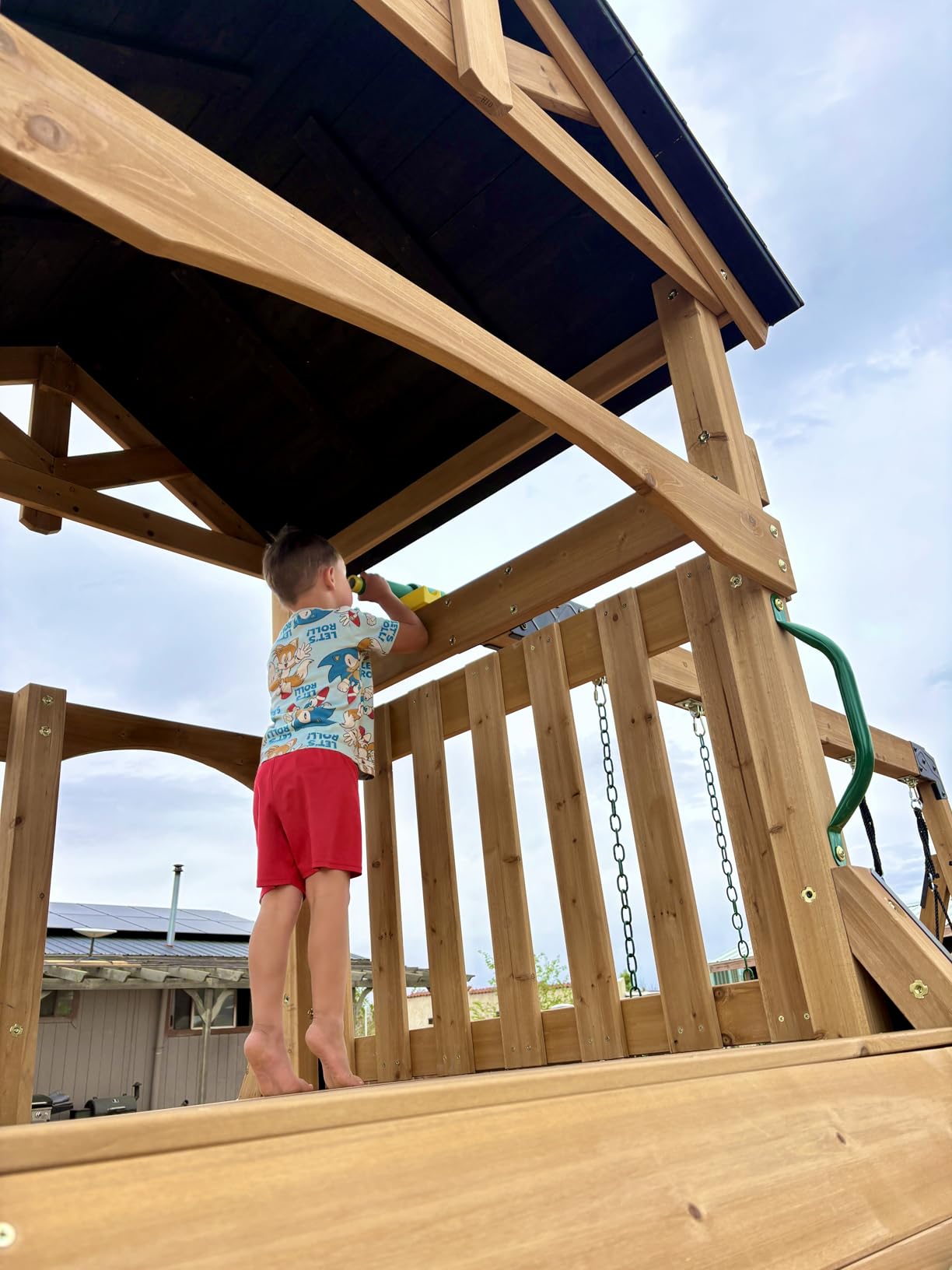 Backyard Discovery Endeavor II Cedar Wood Swing Set with Wave Slide, Play Deck, Double Rock Wall, Picnic Table, Climbing Wall, Belt Swings, Web Swing, Toy Telescope, Step Ladder, Outdoor Playset customer photo 2