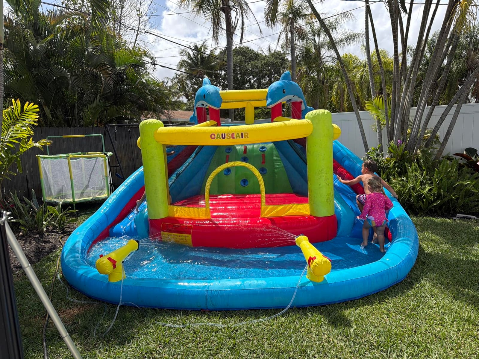 Causeair Inflatable Water Slide with Bounce House,Dolphin Styling,Splashing Pool,Double Water Cannon,Climbing Wall,Heavy Duty Air Blower,Inflatable Water Park Slide for Kids Backyard Summer customer photo 2