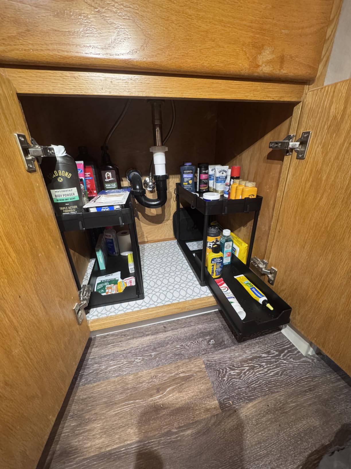 DEKAVA Cabinet, 2 Pack Under Sink Organizer, 2 Tier Sliding Bathroom Kitchen Organizer, Large White ABS Baskets, Easy Install & Clean customer photo 1