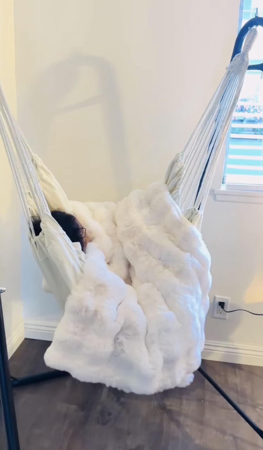 Unique U-Shaped Hammock Chair with Stand, Sturdy & Rust-Resistant, Free Gray Cotton Hammock Chair | U-Shape Anti-Tip Base, Steel Frame, Cotton Chair, Head Pillow, Side Pocket customer photo 2