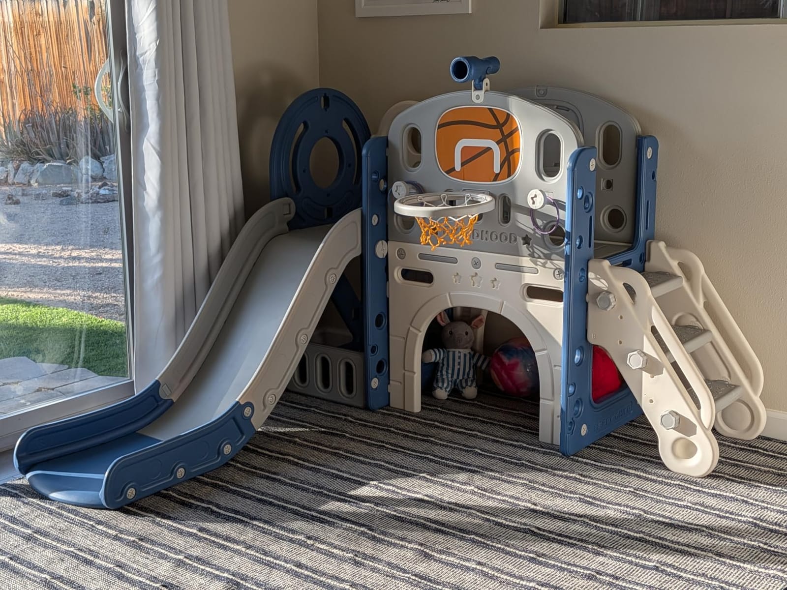 XJD 8 in 1 Toddler Slide Set, Kids Slide for Toddlers Age 1+ | Toddler Outdoor PlaySet with Basketball Hoop and Ball, Outdoor Indoor Playground for Toddlers (Blue Gley, 8 in 1) customer photo 1
