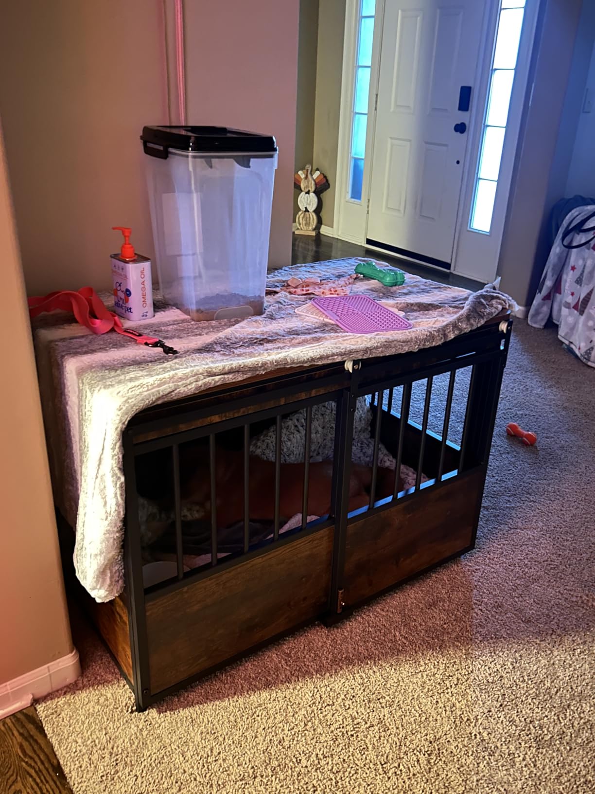 KOOPRO 32 Inch Dog Crate Furniture with Cushion for Large Medium Dogs | Wooden Heavy Duty Dog Kennel with Double Doors, Decorative Pet House Cage Side End Table Indoor, Sliding Door Chew-Resistant customer photo 2