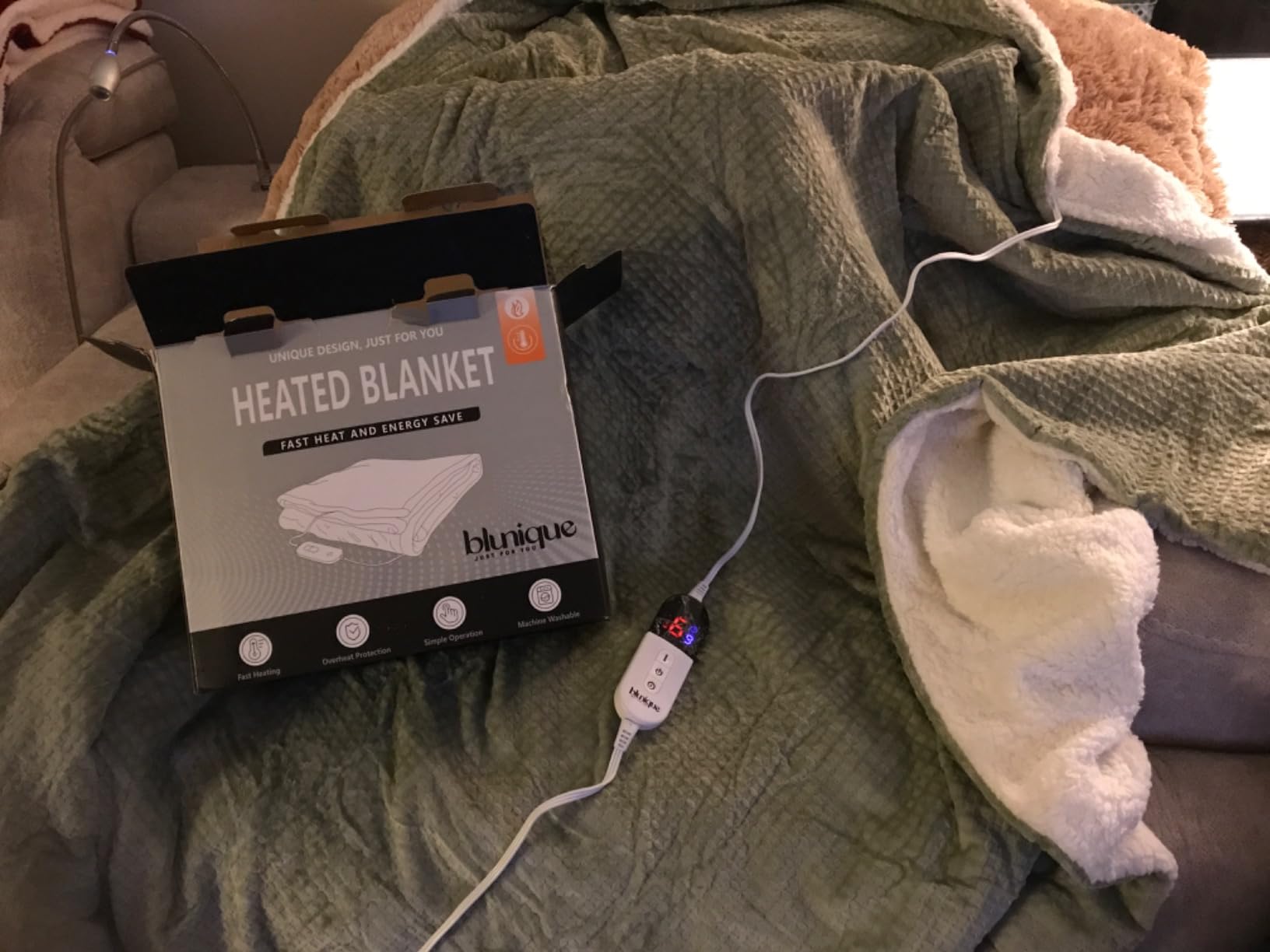Heated Blanket Electric Blanket Queen Waffle, 84x90 Inches Dual Controllers Sherpa Fleece Fast Heating Blanket 6 Heating Levels & 10 Hours Auto Off ETL Certification, Sage Queen customer photo 2