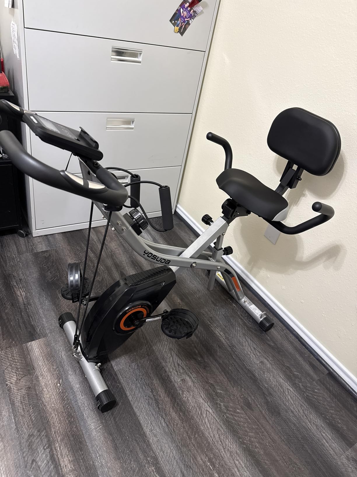 Folding Exercise Bike, 5 IN 1 Foldable Stationary Bike for Seniors | Upgraded Indoor Workout Bikes with 6.6 LBS Flywheel, 380 LBS Capacity and 16-Level Magnetic Resistance, Back Support Cushion customer photo 1