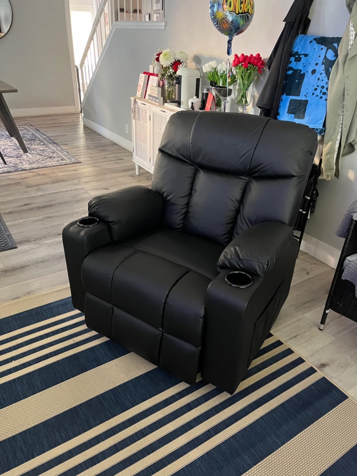 Bonzy Home Power Lift Recliner Chair with Heat and Massage, Faux Leather | Oversized Lift Chair for Adults Elderly Upholstered Massage Recliner with 2 Cup Holders, Side Pocket, Black customer photo 2